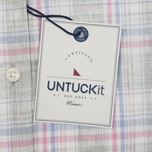 UNTUCKit Chasseles Cotton LS Shirt Lt Blue Green Pink Plaid Womens 0 Regular Fit - Picture 7 of 16